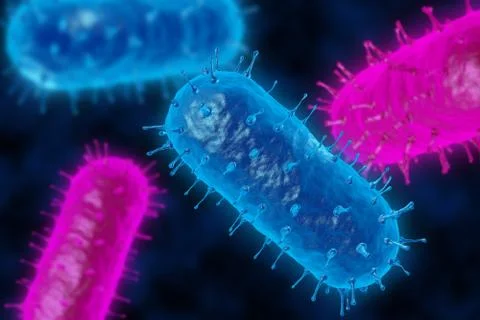 3D render of a bacterium in close-up. Abstract background propagation of th.. Stock Illustration