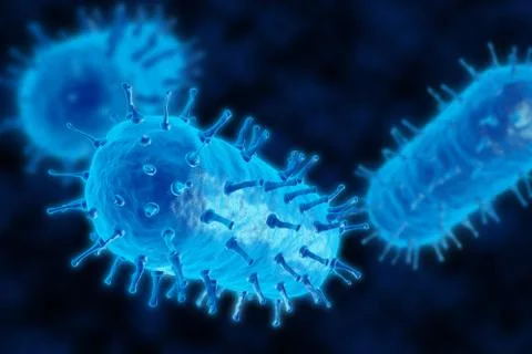 3D render of a bacterium in close-up. Abstract background propagation of th.. Stock Illustration