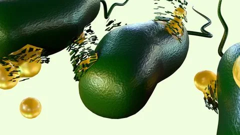 3d render of a bacterium undergoing lysis or exploding. Stock Illustration