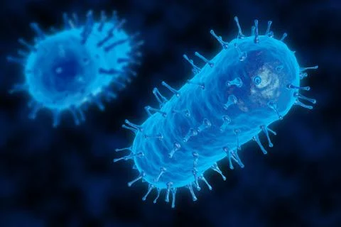 3D render of a bacterium. The virus infects cells of the immune system. Stock Illustration