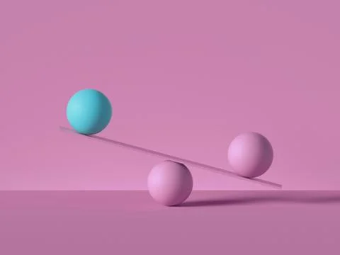 3d render, balancing balls placed on scales or weigher 库存插图