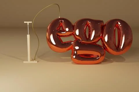 3d render of balloon letters spelling out ego and being inflated by bicycle.. Stock Illustration