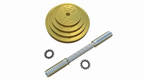 3D render of barbell made of golden coins 3d-rendering イラスト素材