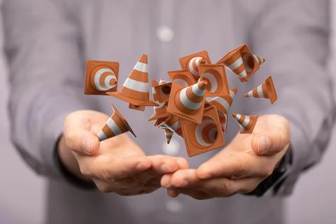 3D render of a barrier, Under construction concept on blurry background Foto stock