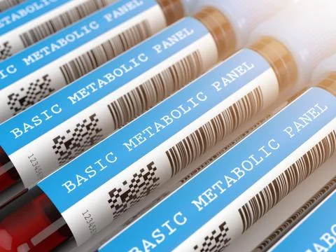 3d render of Basic Metabolic Panel blood tubes Illustrazione stock