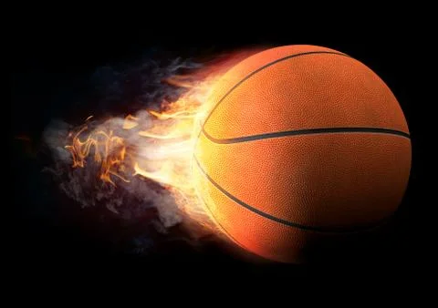 3D Render of Basketball in Fire on black background Stock Illustration
