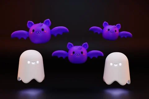 3D render of bat ghost characters Illustrazione stock