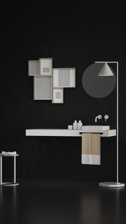 3d Render bathroom with black wall Stock Footage 292116641