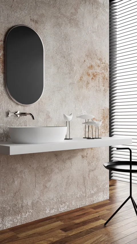 3d Render bathroom with old wall and white sink Stock Footage 294189961
