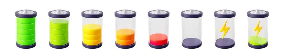 3d render battery charge level diminishing icons イラスト素材