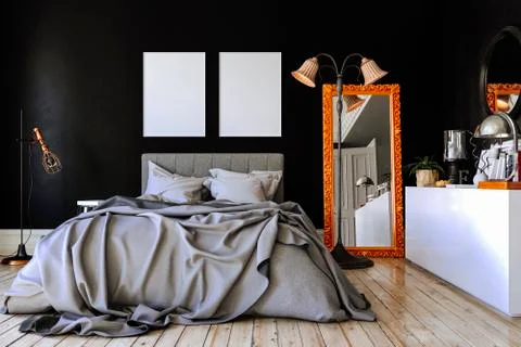 3d render of beautiful bedroom interior 库存插图