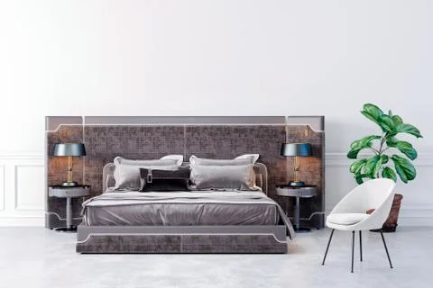 3d render of beautiful bedroom interior 库存插图