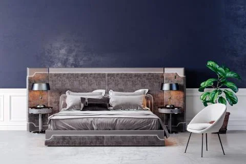 3d render of beautiful bedroom interior Illustrazione stock