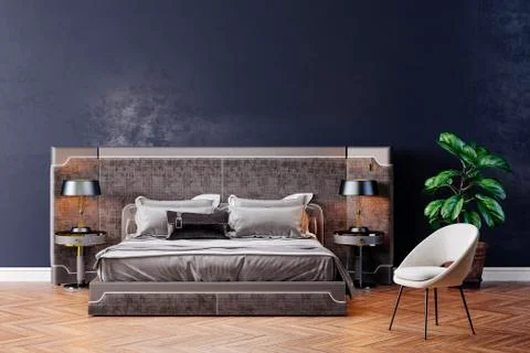 3d render of beautiful bedroom interior 库存插图