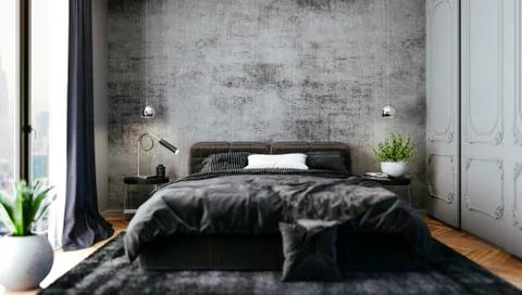 3d render of beautiful bedroom interior Illustrazione stock