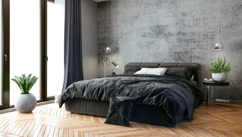 3d render of beautiful bedroom interior Illustrazione stock