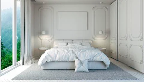 3d render of beautiful bedroom interior Stock Illustration