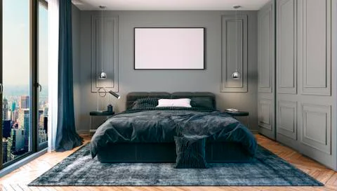3d render of beautiful bedroom interior Illustrazione stock