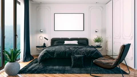 3d render of beautiful bedroom interior Illustrazione stock