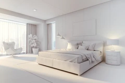 3d render of beautiful bedroom interior room Illustrazione stock