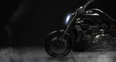 3d render of beautiful black motorcycle on dark background Stock Illustration