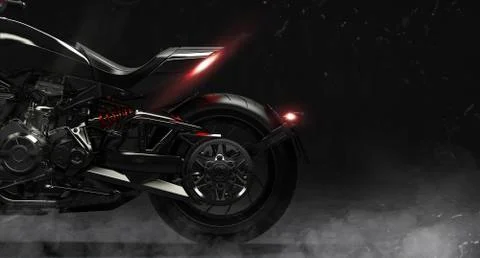3d render of beautiful black motorcycle on dark background Stock Illustration
