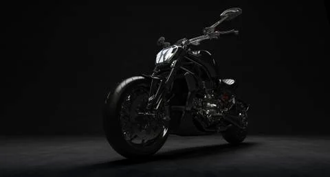 3d render of beautiful black motorcycle on dark background Stock Illustration