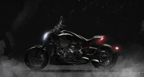 3d render of beautiful black motorcycle on dark background Stock Illustration