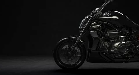 3d render of beautiful black motorcycle on dark background Stock Illustration