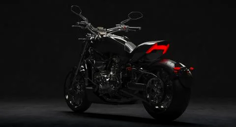 3d render of beautiful black motorcycle on dark background Stock Illustration
