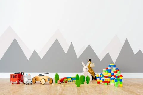 3d render of beautiful child room interior and toys Stock Illustration