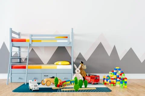 3d render of beautiful child room interior and toys Stock Illustration