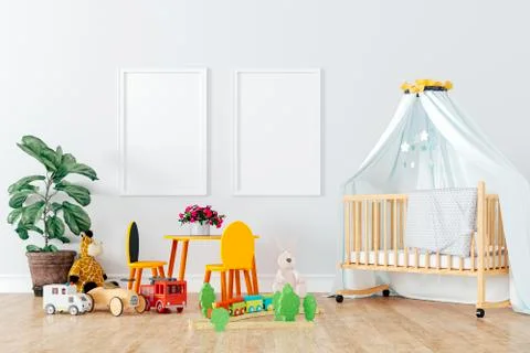 3d render of beautiful child room interior and toys Stock Illustration