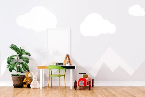 3d render of beautiful child room interior and toys Stock Illustration