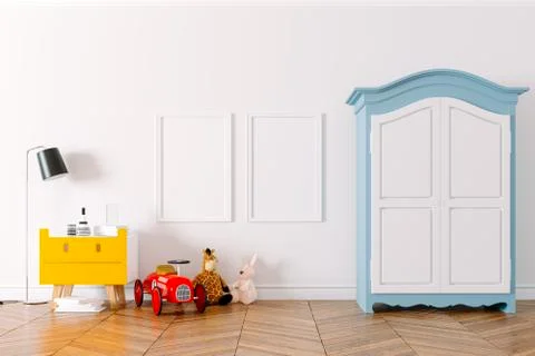 3d render of beautiful child room interior and toys Stock Illustration
