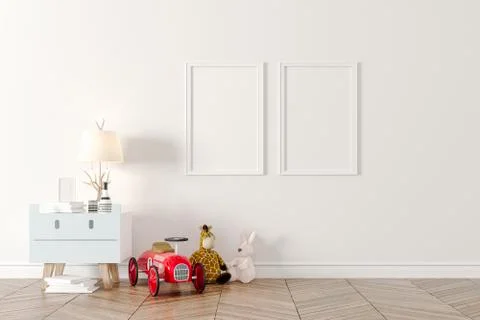 3d render of beautiful child room interior and toys Stock Illustration