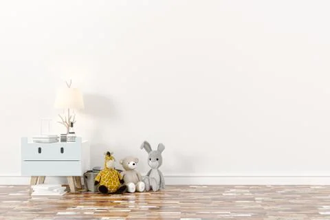 3d render of beautiful child room interior and toys Illustrazione stock