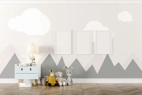 3d render of beautiful child room interior and toys Stock Illustration