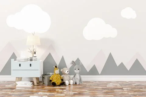 3d render of beautiful child room interior and toys Stock Illustration