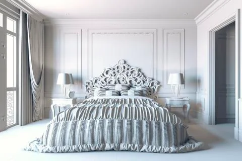 3d render of beautiful classic bedroom interior Stock Illustration