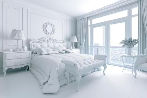 3d render of beautiful classic bedroom interior Stock Illustration