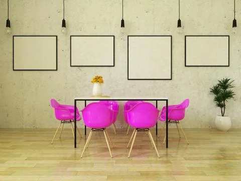 3D render of beautiful dining table with pink chairs Illustrazione stock