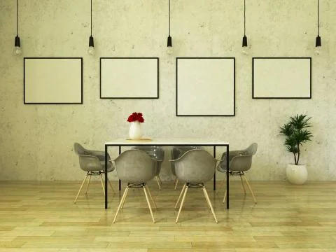 3D render of beautiful dining table with gray chairs Stock Illustration