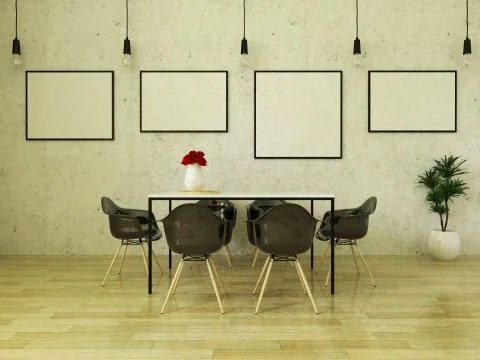 3D render of beautiful dining table with black chairs Illustrazione stock