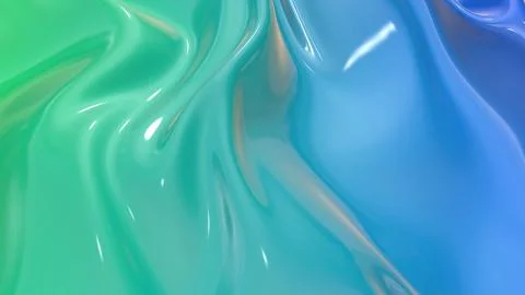 3D render beautiful folds of light glossy blue green color gradient in full Stockillustratie