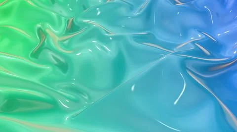 3D render beautiful folds of light glossy blue green color gradient in full Stockillustratie