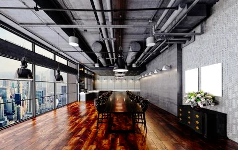 3d render of beautiful industrial style interior Stock Illustration