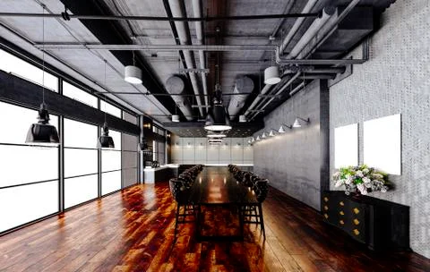 3d render of beautiful industrial style interior Stock Illustration