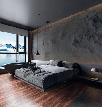 3d render of beautiful interior with dark  gray walls Stock Illustration