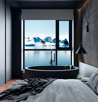 3d render of beautiful interior with dark  gray walls Stock Illustration